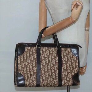 Christian Dior Trotter Canvas Hand Bag Brown Gold Auth 137848